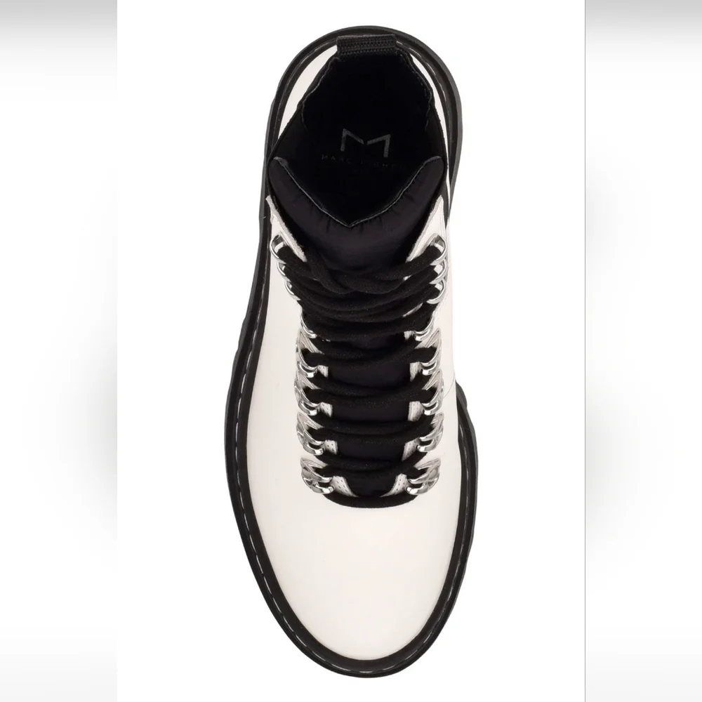 Marc Fisher Plune Lace-Up Lug Sole Leather Moto Bootie MARC FISHER LTD #459 - Picture 4 of 6